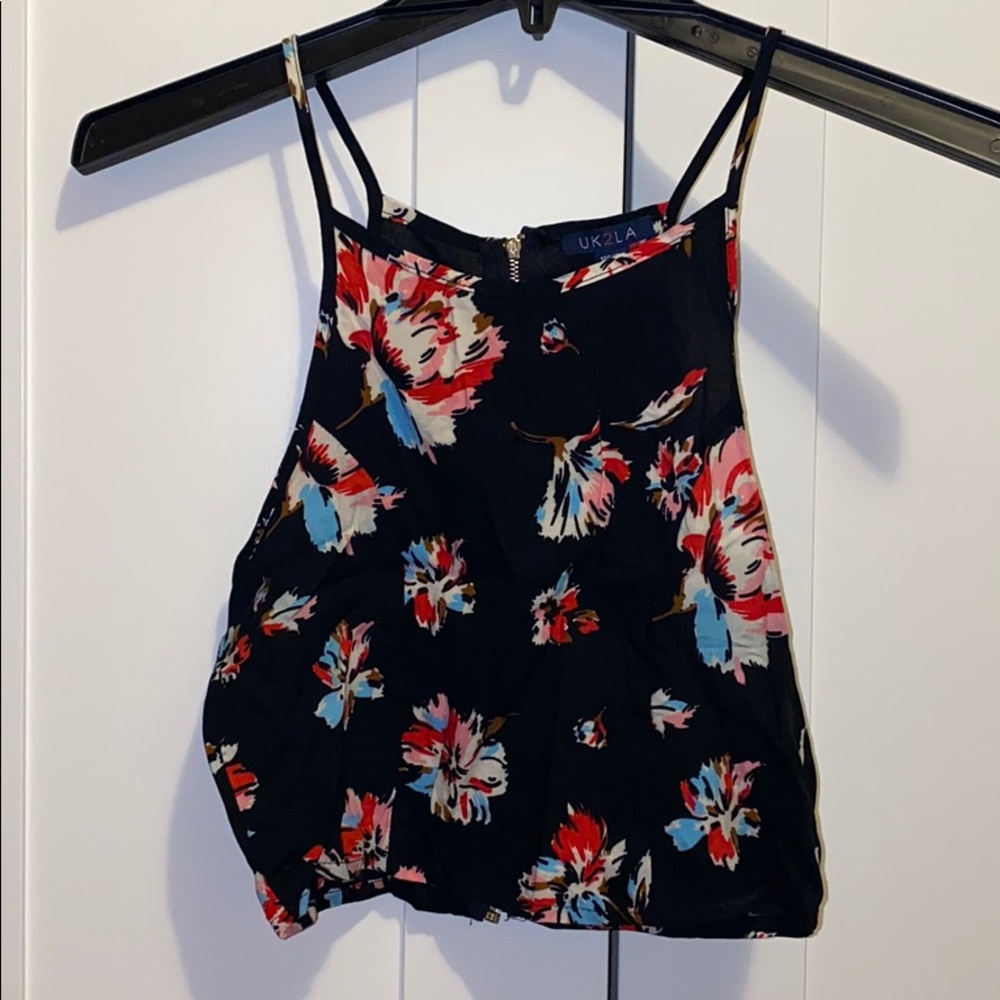Floral black tank crop top